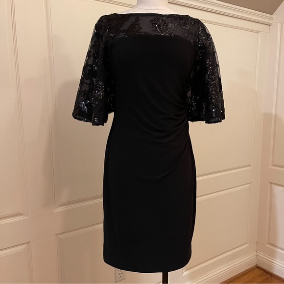 Lauren Ralph Lauren Sheer Yoke Sequined Black Sheath Dress - Picture 4 of 12